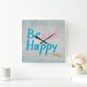 Sie sind glücklich am Strand und am Seestern Quadratische Wanduhr (Zuhause)