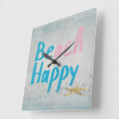 Sie sind glücklich am Strand und am Seestern Quadratische Wanduhr (Winkel)