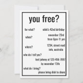 Sie sind gratis? Funny Simple Birthday Minimalisti Einladung (Vorderseite)