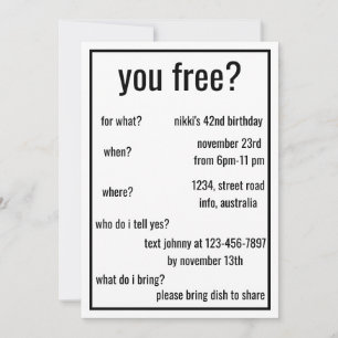 Sie sind gratis? Funny Simple Birthday Minimalisti Einladung