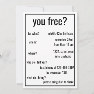 Sie sind gratis? Funny Simple Birthday Minimalisti Einladung