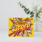 Sie sind mein HERO Fun Retro Comic Buch Pop Kunst Postkarte (Stehend Vorderseite)