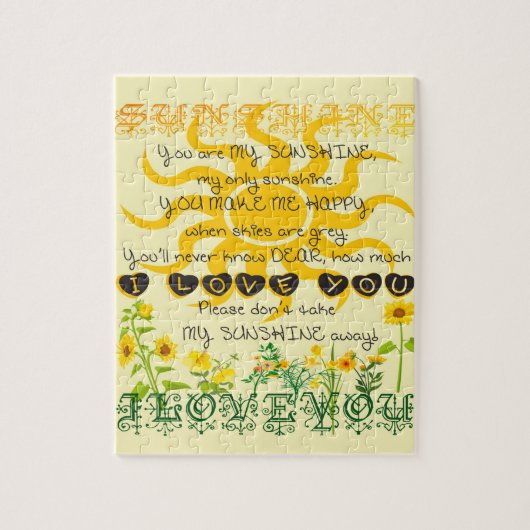 Sie sind mein Sonnenschein im Gelb mit Herzen Puzzle (Vertikal)