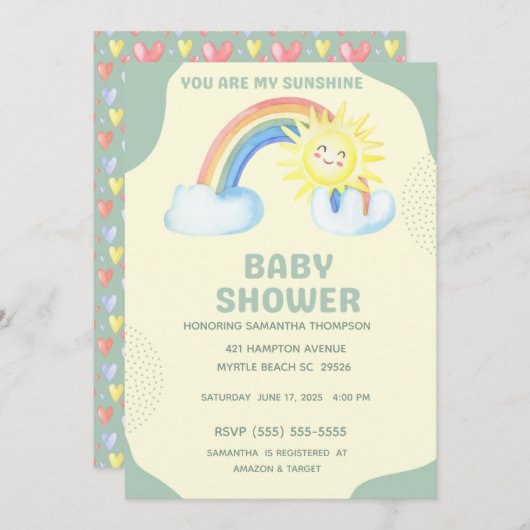 Sie sind meine neutrale Babydusche für das Sonnenl Einladung (Vorne/Hinten)