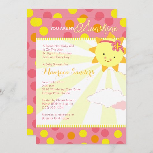 Sie sind meine Sonnenschein-Babyparty-Einladungen Einladung (Vorne/Hinten)