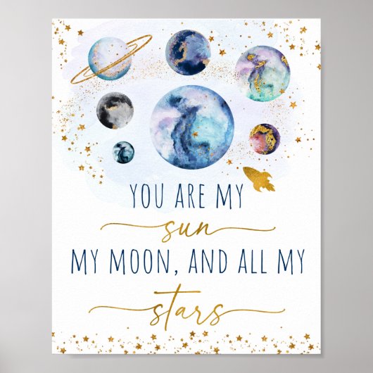 Sie sind meine Sun Moon Stars Space Blue & Gold Poster (Vorne)