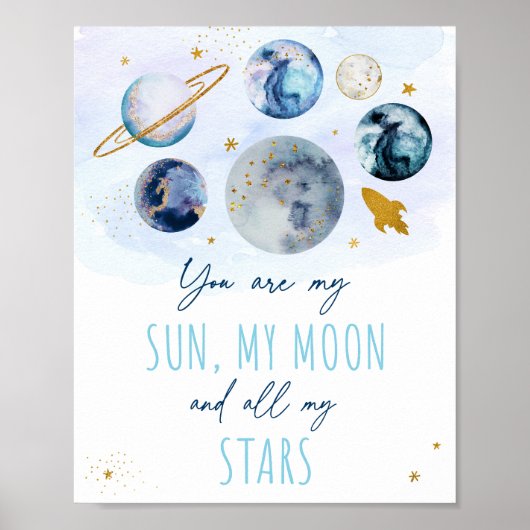 Sie sind meine Sun Moon Stars Space Blue & Gold Poster (Vorne)