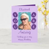 Sie sind phantastisch fügen Fotoname lila Geburtst Karte (Gelbe Blume)