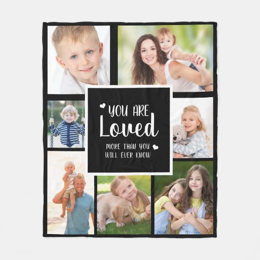 Sie sind Schwarz-weiße Herzen 7 Foto Collage Fleecedecke (Vorderseite)