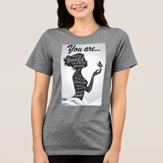Sie Sind Starke Schöne Frau Silhouette Typograp Tri-Blend Shirt (Vorderseite)