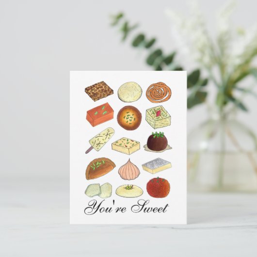 Sie sind süße indische Mithai Süßigkeiten Confecti Postkarte (Stehend Vorderseite)
