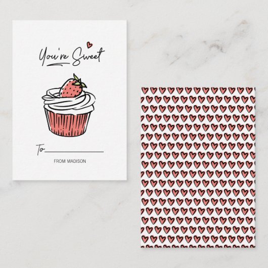 Sie sind Sweet Cupcake Klasse Valentine Card 100p Mitteilungskarte (Vorne/Hinten)