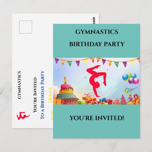 Sie sind zu einem Gymnastik-Party Personalisiert e Postkarte (Vorne/Hinten)
