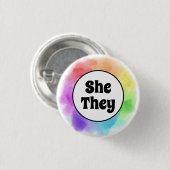 Sie spielt Pronomen im Wasserfarbkreis Button (Vorne & Hinten)