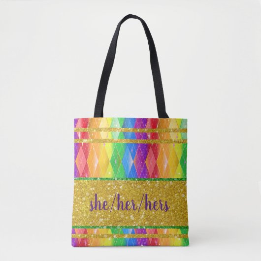 Sie spricht für Glitzer Regenbogen-Stolz Raute Tasche (Vorderseite)