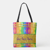 Sie spricht für Glitzer Regenbogen-Stolz Raute Tasche (Rückseite)