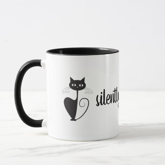 Sie still, beurteilend [schwarze Katze] Tasse (Links)
