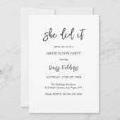 Sie tat es Abschluss Foto Party Einladung (Vorderseite)