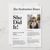 Sie tat es Budget Abschluss Newspaper Foto Einladung (Vorderseite)