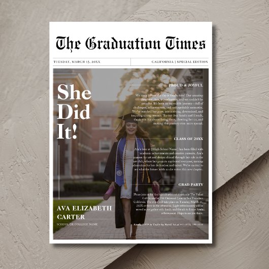 Sie tat es Budget Abschluss Newspaper Foto Einladung