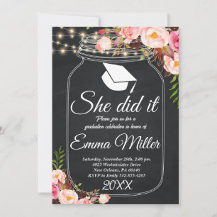 Sie tat es, Chalkboard Graduierungsparty Einladung