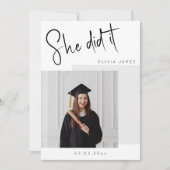 Sie tat es Foto Abschluss Einladung (Vorderseite)