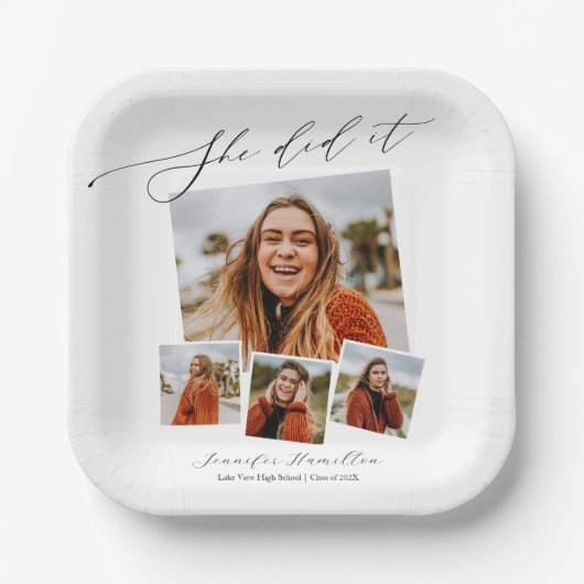 Sie tat es Minimalistisch Foto Grad Party Pappteller (Vorderseite)