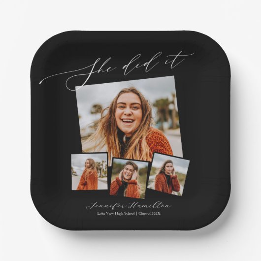 Sie tat es Minimalistisch Foto Grad Party Pappteller (Vorderseite)