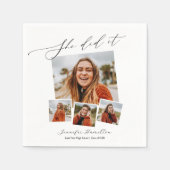 Sie tat es Minimalistisch Foto Grad Party Serviette (Vorderseite)