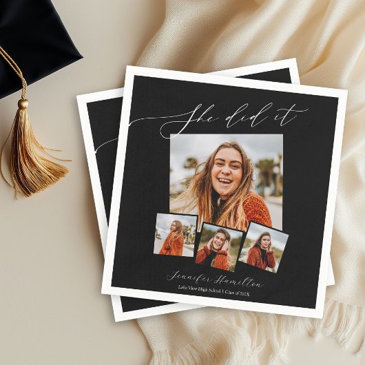 Sie tat es Minimalistisch Foto Grad Party Serviette