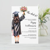 Sie tat es mit Aquarell-Abschluss Einladung (Stehend Vorderseite)