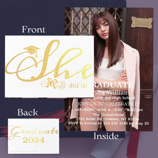 Sie tat es Party Einladung 1 Foto Foil Card