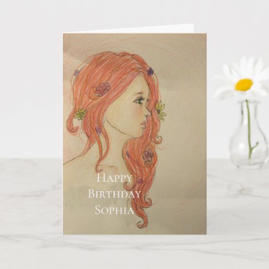 Sie trug Blumen im Haar Geburtstag Karte (Kleine Pflanze)