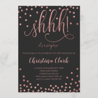 Sie überrascht Geburtstagspartei Rose Gold Confett Einladung