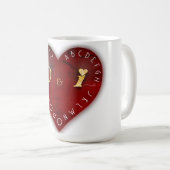 Sie und ich - Alphabet-Spiel auf einem roten Herz Kaffeetasse (VorderseiteRechts)