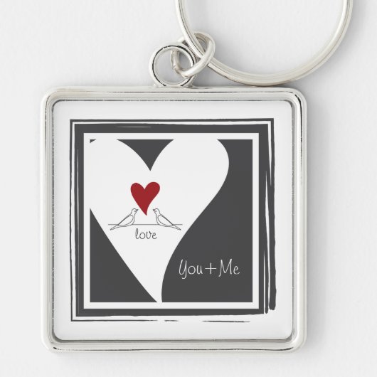 Sie und ich - Einfache moderne Liebesvögel Rotes H Schlüsselanhänger (Vorne)