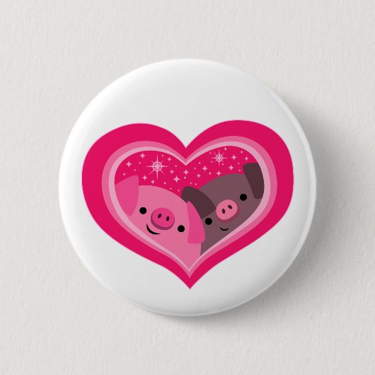 Sie und ich (Schweine mit Niedlichem Cartoon) Button (Vorderseite)
