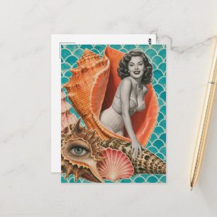 Sie verkauft die Muscheln Retro-Collage Postkarte