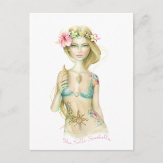 Sie verkauft Muscheln Postkarte