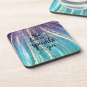 Sie Verlasse einen kleinen schwarzen türkisfarbene Getränkeuntersetzer (Linke Seite)