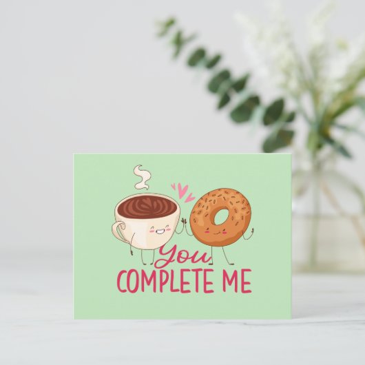 Sie vervollständigen mich Niedlich Donut Funny Val Postkarte (Stehend Vorderseite)