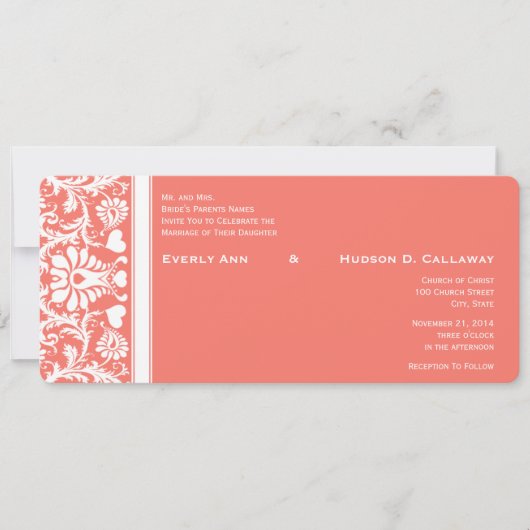 Sie wählen Farbe - als KorallenDamast-Hochzeit dar Einladung (Vorderseite)