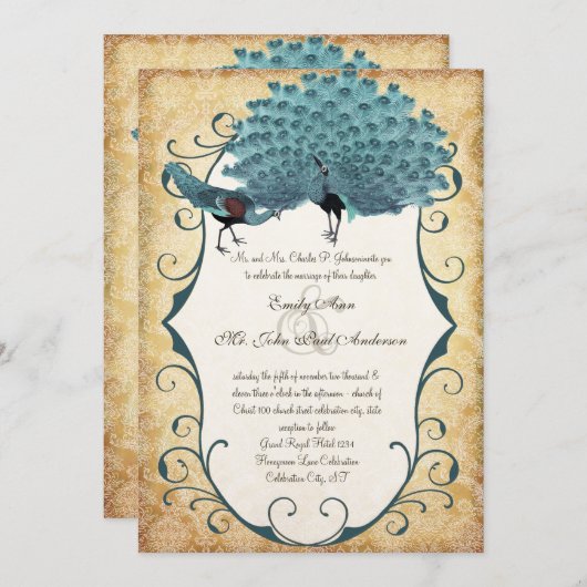 Sie wählen Hintergrundfarbe - Damask Peacock Einladung (Vorne/Hinten)