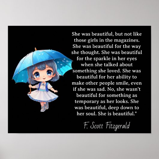 Sie war schön === F.Scott Fitzgerald Zitat Poster (Vorne)