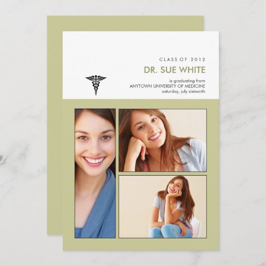 Sie waren gerahmt Caduceus Medical Abschluss Einladung (Vorne/Hinten)