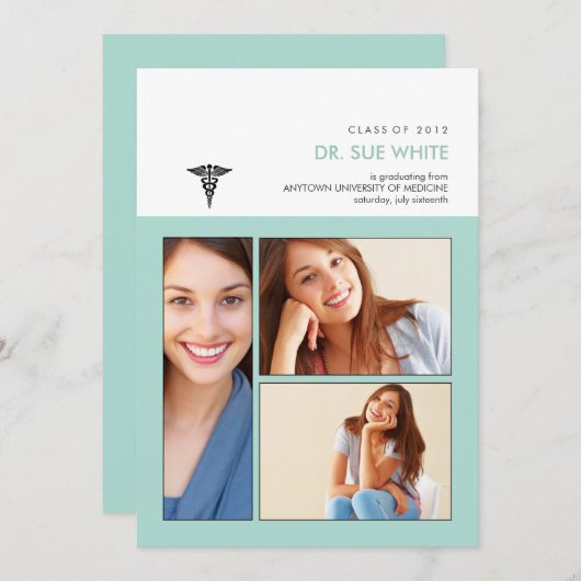 Sie waren gerahmt Caduceus Medical Abschluss Inv Einladung (Vorne/Hinten)