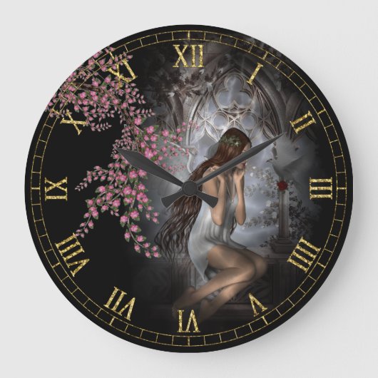 Sie wartet - Angel Vignette Wall Clock Große Wanduhr (Vorderseite)