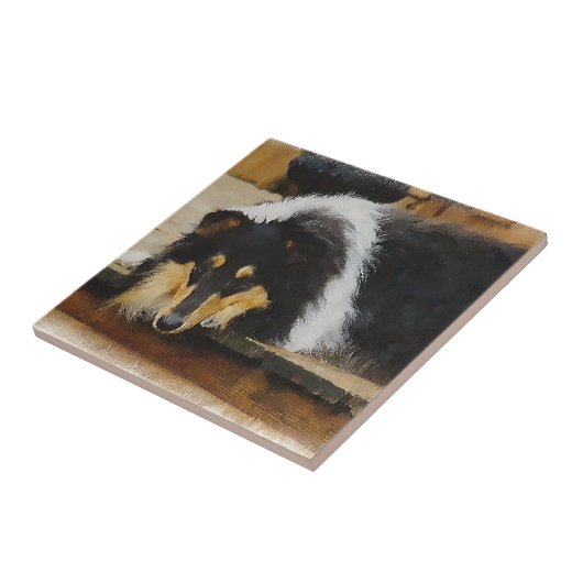 Sie wartet Tri Color Collie Fliese (Seite)