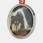Sie wartet Tri Color Collie Ornament Aus Metall (Links)