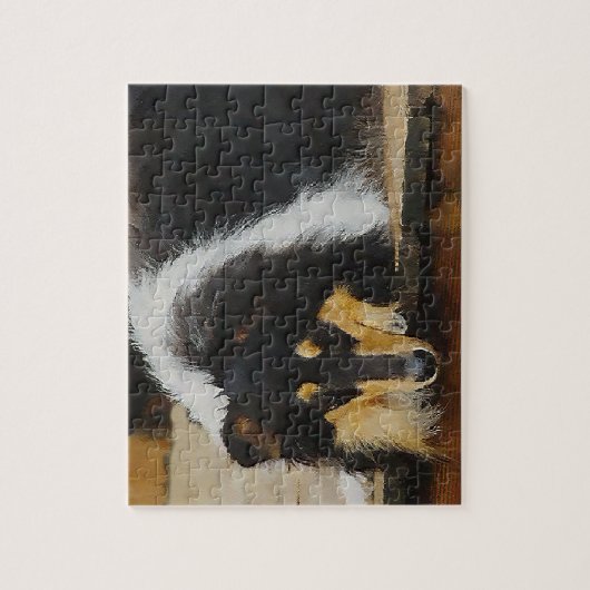 Sie wartet Tri Color Collie Puzzle (Vertikal)